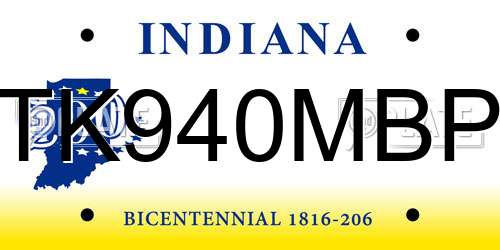 TK940MBP Indiana License Plate