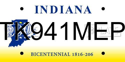 TK941MEP Indiana License Plate