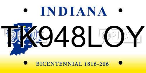 TK948LOY Indiana License Plate