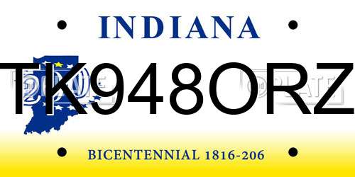TK948ORZ Indiana License Plate