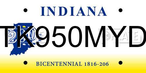 TK950MYD Indiana License Plate