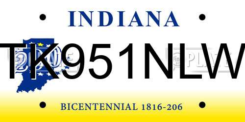 TK951NLW Indiana License Plate