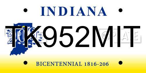TK952MIT Indiana License Plate