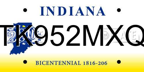 TK952MXQ Indiana License Plate