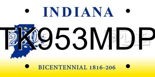 TK953MDP Indiana License Plate