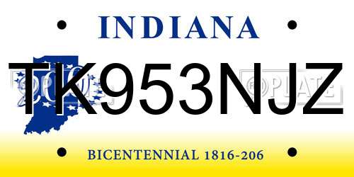 TK953NJZ Indiana License Plate