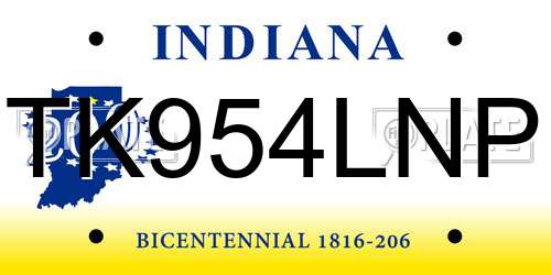 TK954LNP Indiana License Plate
