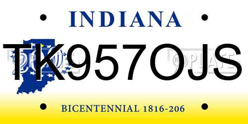 TK957OJS Indiana License Plate