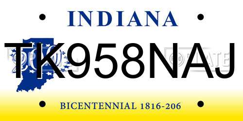 TK958NAJ Indiana License Plate