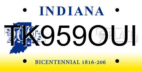 TK959OUI Indiana License Plate