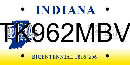 TK962MBV Indiana License Plate