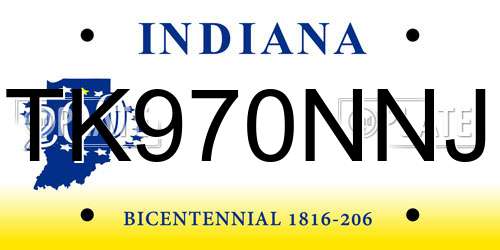 TK970NNJ Indiana License Plate