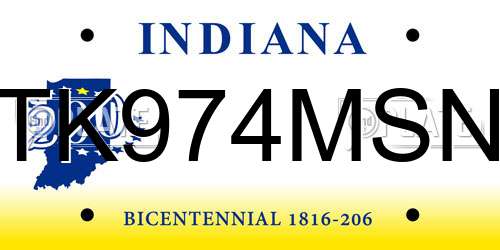 TK974MSN Indiana License Plate