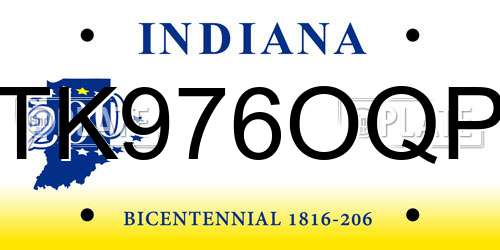 TK976OQP Indiana License Plate