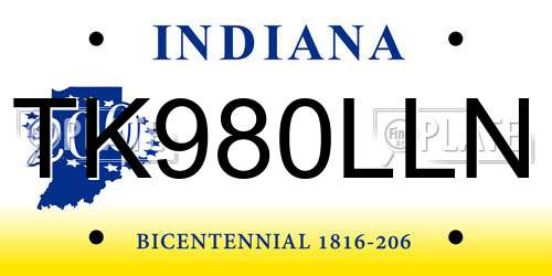 TK980LLN Indiana License Plate