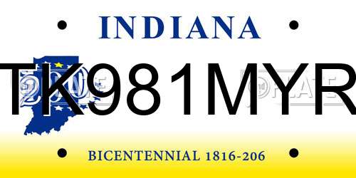 TK981MYR Indiana License Plate