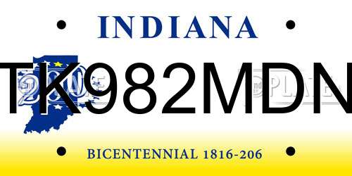 TK982MDN Indiana License Plate
