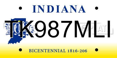 TK987MLI Indiana License Plate