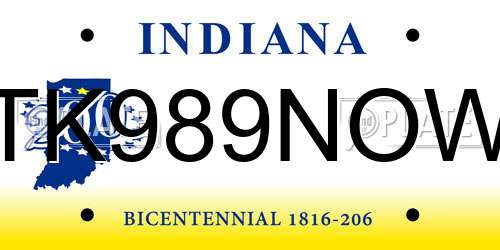 TK989NOW Indiana License Plate
