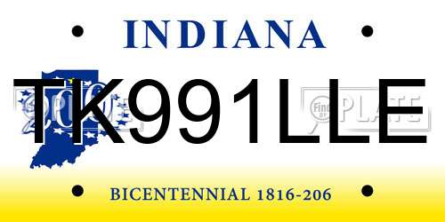 TK991LLE Indiana License Plate