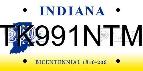 TK991NTM Indiana License Plate
