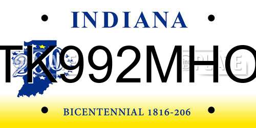 TK992MHO Indiana License Plate