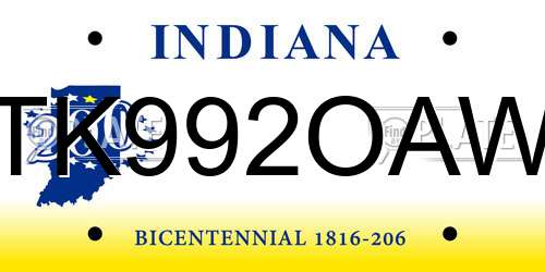 TK992OAW Indiana License Plate