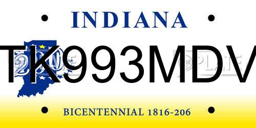 TK993MDV Indiana License Plate
