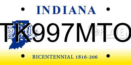 TK997MTO Indiana License Plate