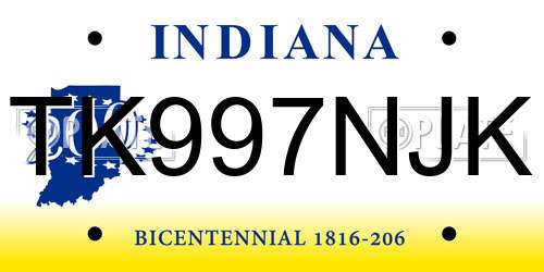 TK997NJK Indiana License Plate