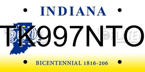 TK997NTO Indiana License Plate