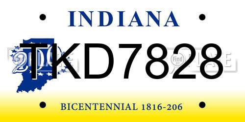 TKD7828 Indiana License Plate