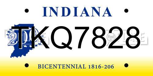 TKQ7828 Indiana License Plate