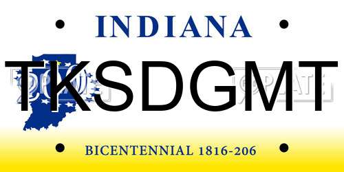TKSDGMT Indiana License Plate
