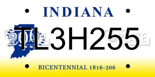 TL3H255 Indiana License Plate