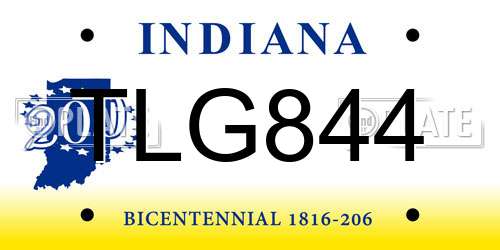 TLG844 Indiana License Plate