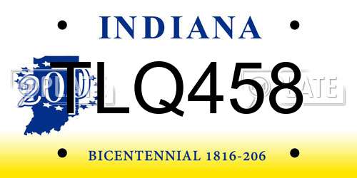 TLQ458 Indiana License Plate