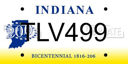 TLV499 Indiana License Plate