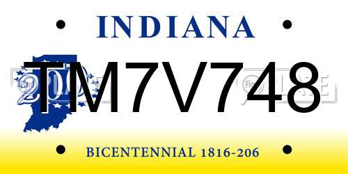 TM7V748 Indiana License Plate