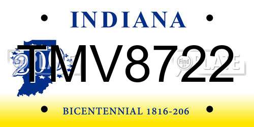 TMV8722 Indiana License Plate