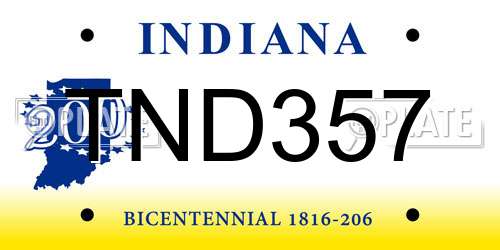 TND357 Indiana License Plate