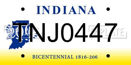 TNJ0447 Indiana License Plate