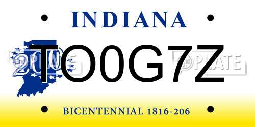 TO0G7Z Indiana License Plate
