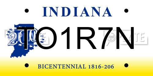 TO1R7N Indiana License Plate