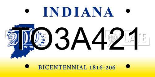 TO3A421 Indiana License Plate