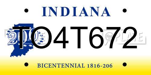 TO4T672 Indiana License Plate