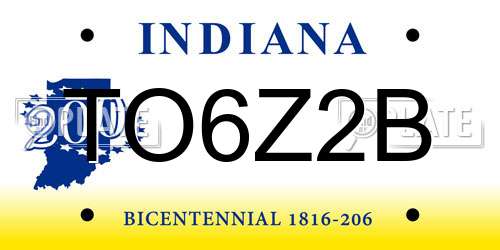 TO6Z2B Indiana License Plate