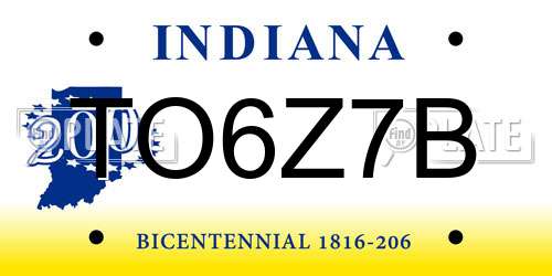 TO6Z7B Indiana License Plate