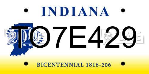 TO7E429 Indiana License Plate