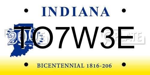 TO7W3E Indiana License Plate